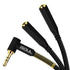 Nylon Braided LShape 3.5mm Audio Jack Dual Splitter Cable Black Silver - TradeNRG UK